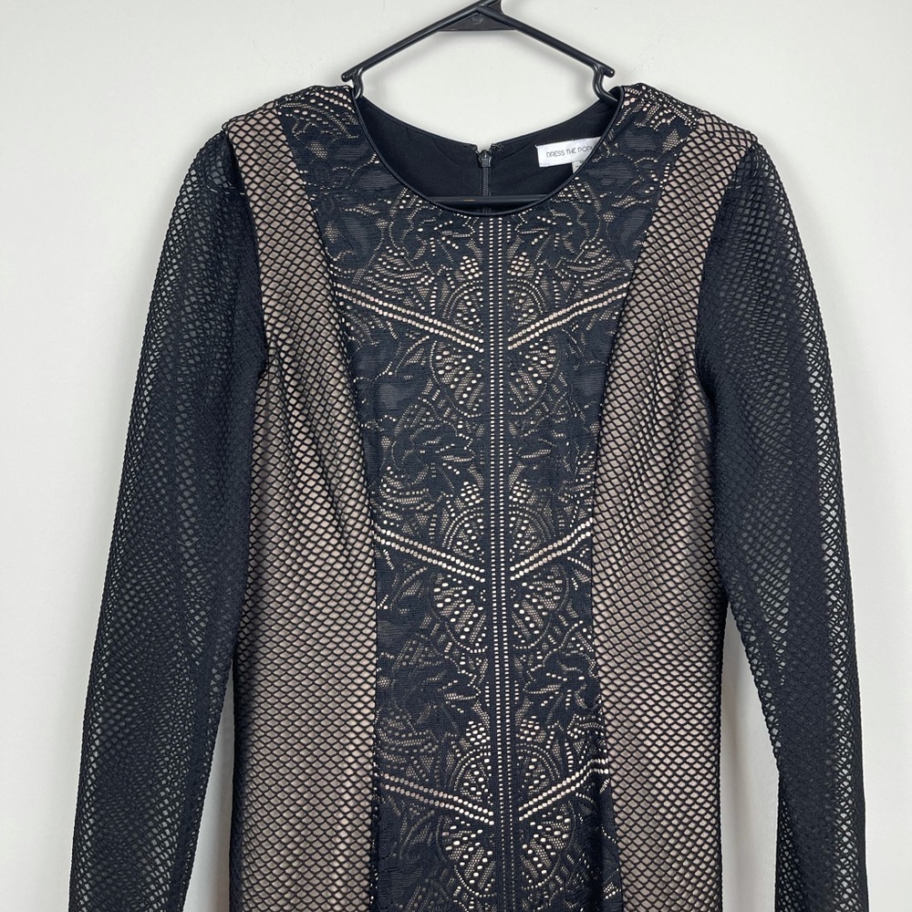 Dress The Population Black Lace Mesh Long Sleeve Dress Size M - Picture 7 of 9